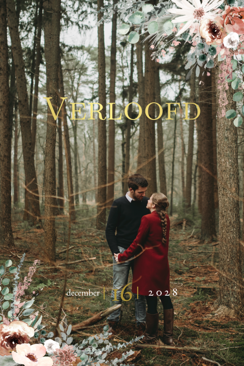 Bohemian verlovingskaart met goudfolie en foto