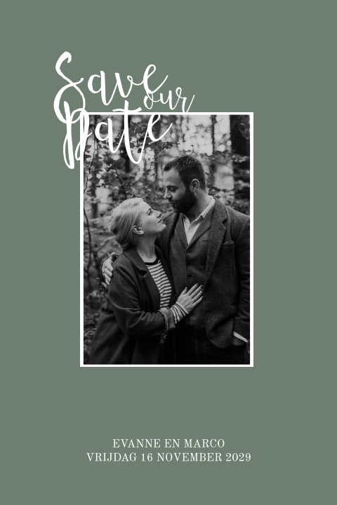 Save the Date kaart met foto en velvet green