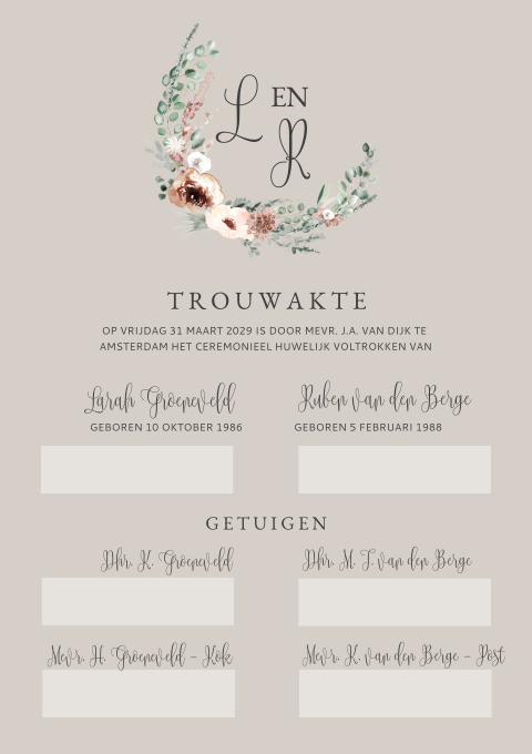 Trouwakte bij set vintage bohemian