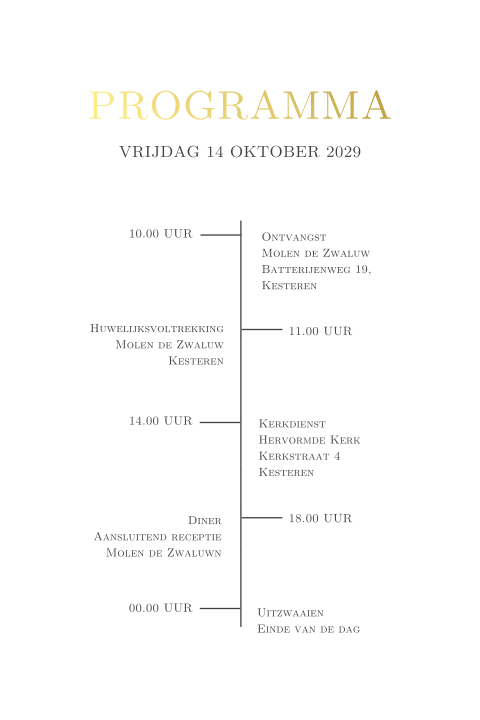 Programmmakaartje bruiloft met goudfolie