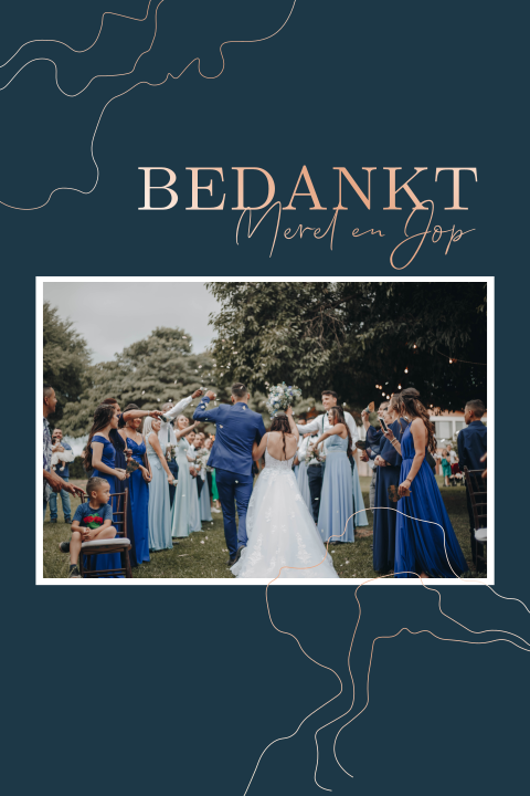 Moderne bedankkaart met foto en roséfolie