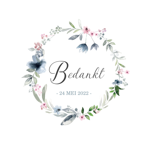 Bedankkaart met bloemenkrans en foto