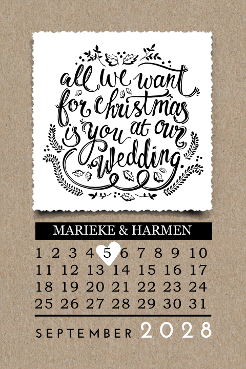 Kraft Save the Date kerstkaart met foto