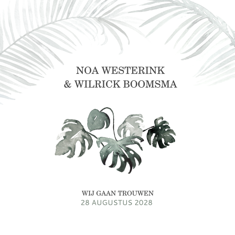Trouwkaart met tropische bladeren
