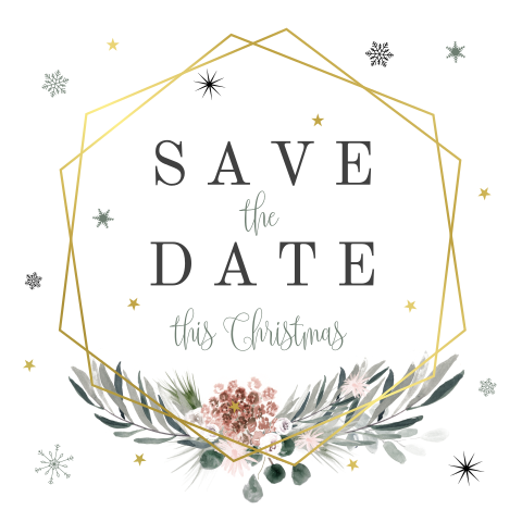 Save the Date kerst met goudfolie en eucalyptus
