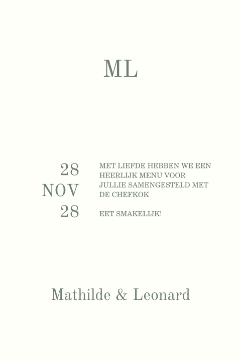 Klassieke menukaart in beige met logo