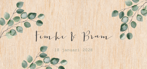 Botanische trouwkaart op hout