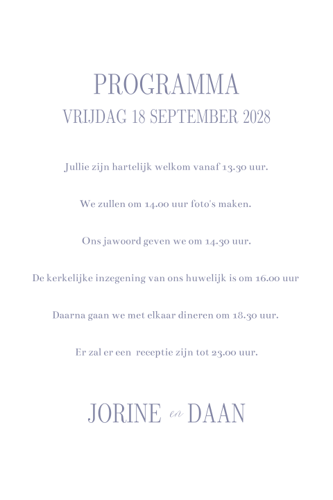 Modern extra informatiekaartje met dagprogramma