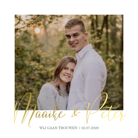 Trouwkaart met foto en goudfolie