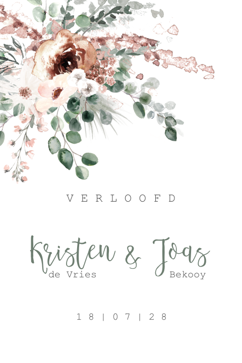 Verlovingskaart bij thema Boho Chic met bloemen en veren
