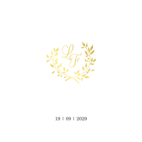 Klassieke Save the Date kaart met lauwerkrans goudfolie