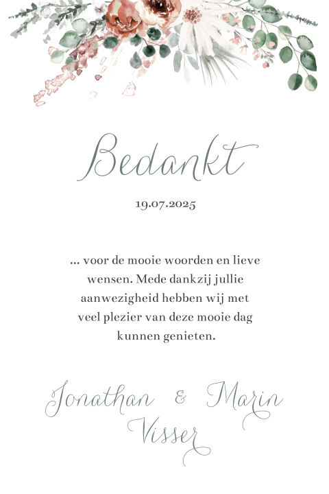 Bedankkaart bij thema Boho Chic met bloemen