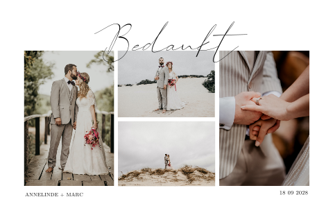 Bedankkaart bruiloft met trouwfoto's
