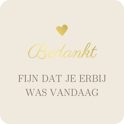 Beige bedankt sticker met goudfolie