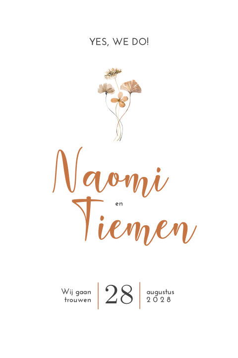 Stijlvolle trouwuitnodiging met bloemetje