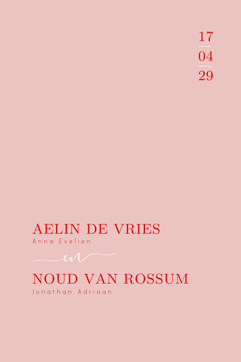 Klassieke trouwkaart in roze en rood