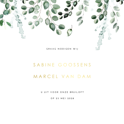 Botanische trouwkaart met goudfolie