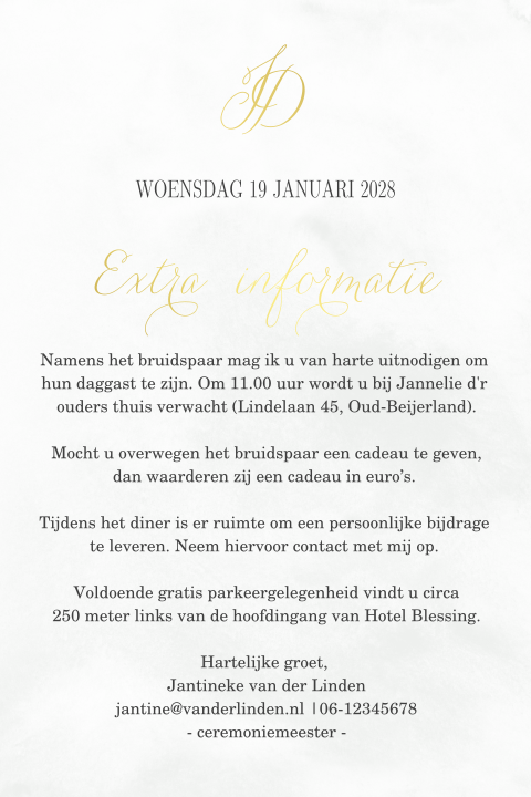 Extra kaartje bij trouwkaart - donkergroen met goudfolie