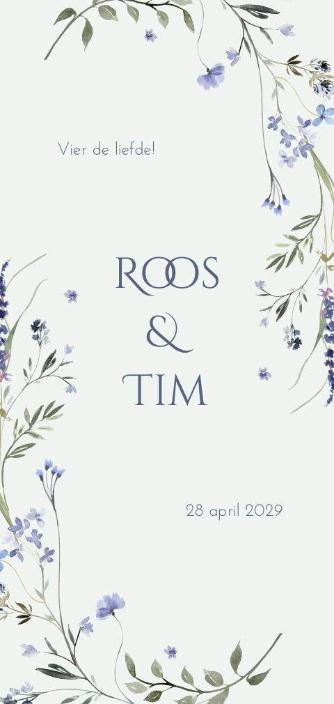 Elegante trouwkaart met blauwe bloemen