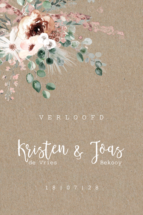 Verlovingskaart van kraft met bloemen.