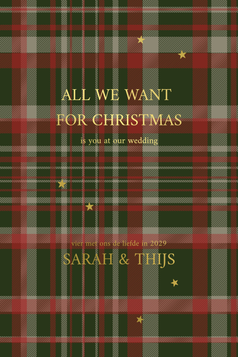 Save the Date kerstkaart met trend Schotse ruit