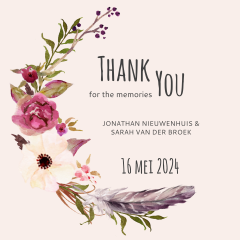 Bedankkaart bij thema Boho Chic met veel bloemen