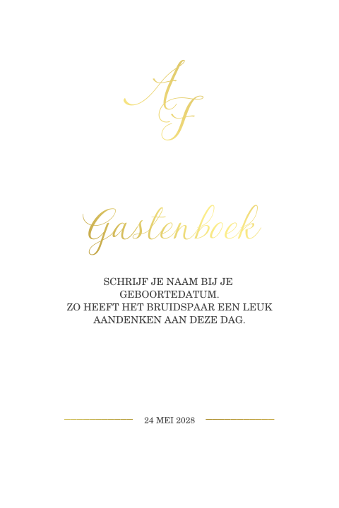 Bordje bij kalender gastenboek met goudfolie