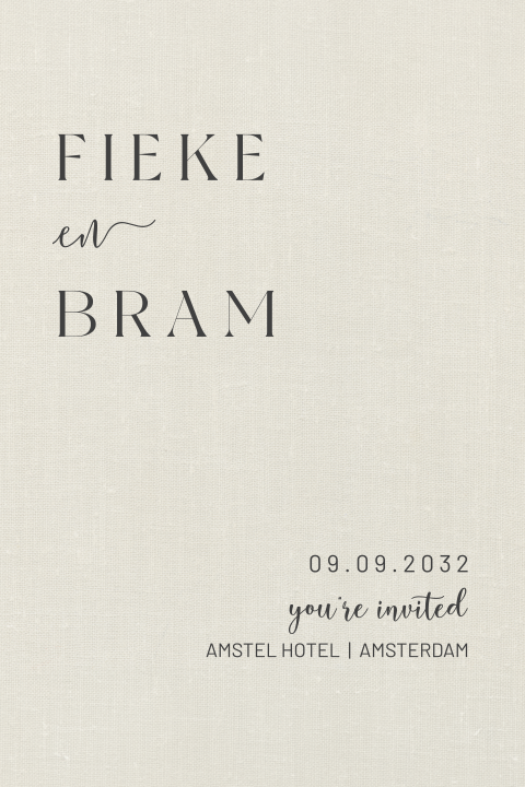Moderne trouwkaart met linnenlook