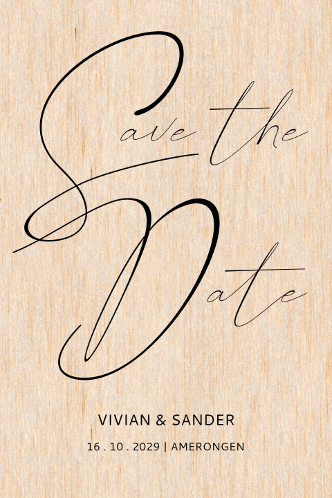 Stijlvolle houten Save the Date kaart