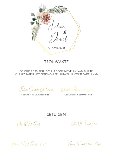 Trend trouwakte zelf maken met goudfolie en bloemen