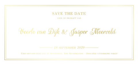 Klassieke Save the Date kaart met goudfolie - panorama