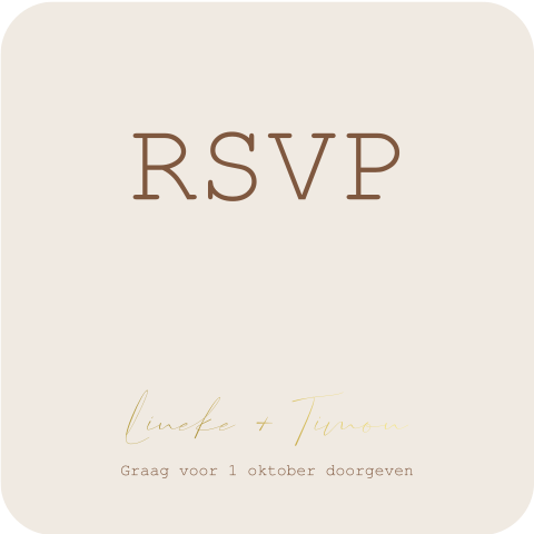 RSVP kaartje in beige met goudfolie