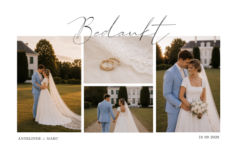 Bedankkaart bruiloft met trouwfoto's