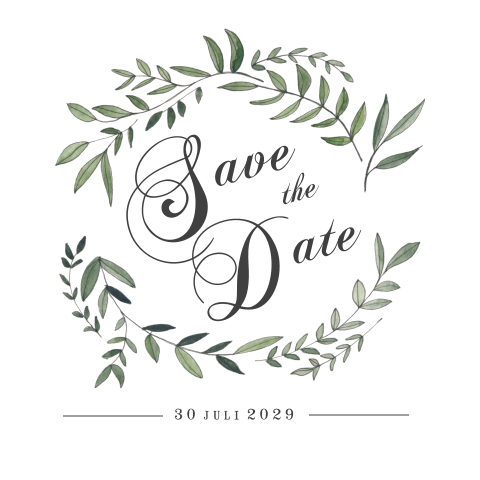 Save the Date kaart met sierlijke takjeskrans