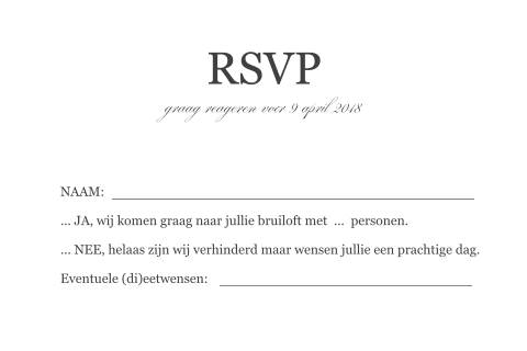 RSVP kaartje voor bij de trouwkaart in klassieke stijl
