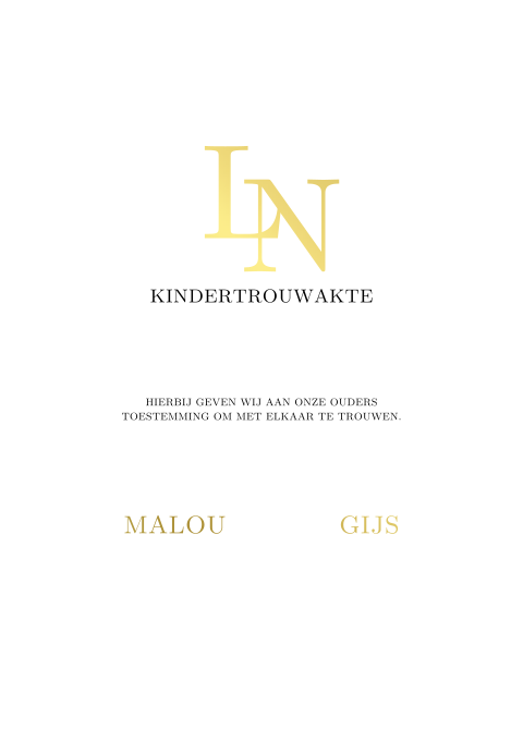 Kinderakte cermeonie bruiloft met goudfolie