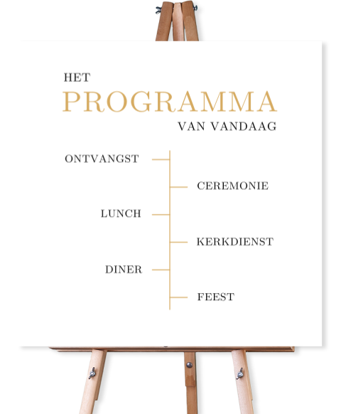 Informatiebord met dagprogramma bruiloft