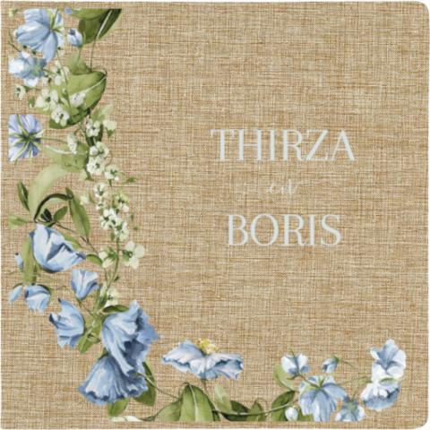 Linnen gastenboek met blauwe bloemen