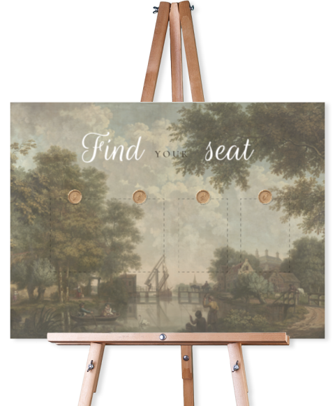 Bord tafelschikking bruiloft met schilderij en tafelnummers