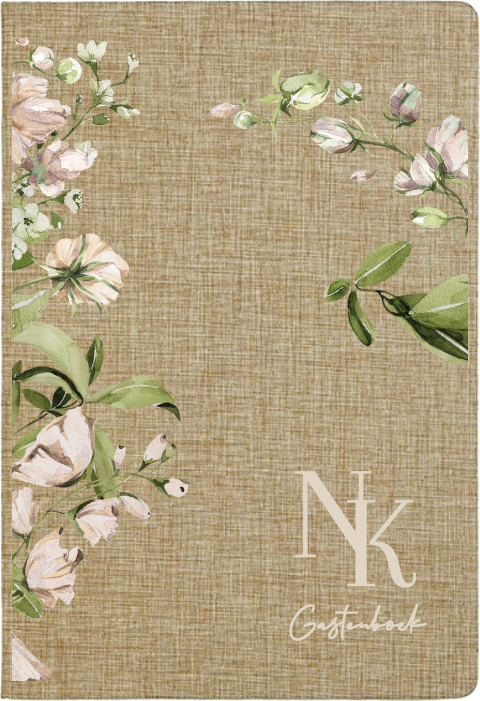 Gastenboek linnen met romantische aquarel bloemen