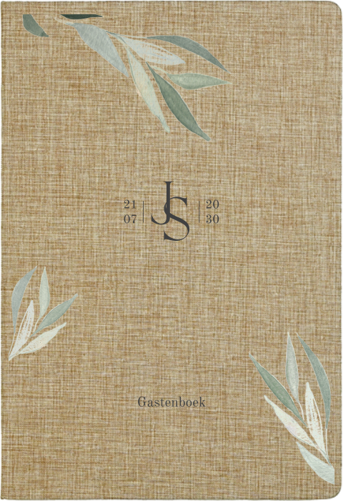 Linnen gastenboek met eucalyptus bladeren