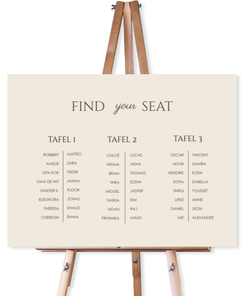 Bord tafelschikking bruiloft in beige