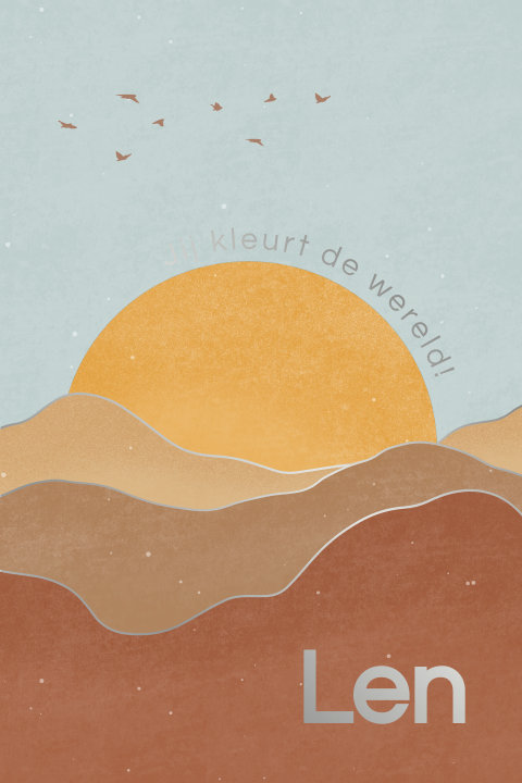 geboortekaartje Len met landschap, zon en foliedruk