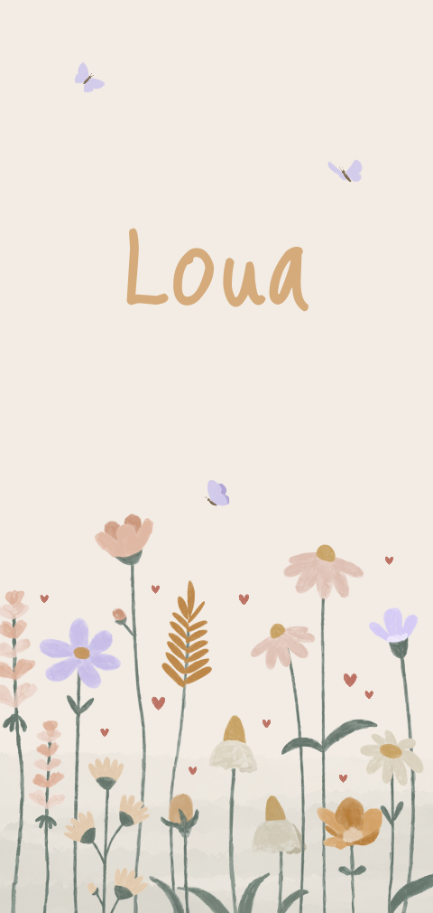 geboortekaartje Loua met veldbloemen in zachte tinten