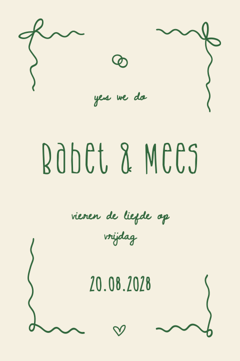 trouwkaart met geïllustreerde strikjes kader