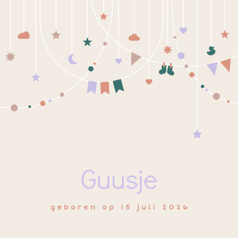 geboortekaartje Guusje met slingers