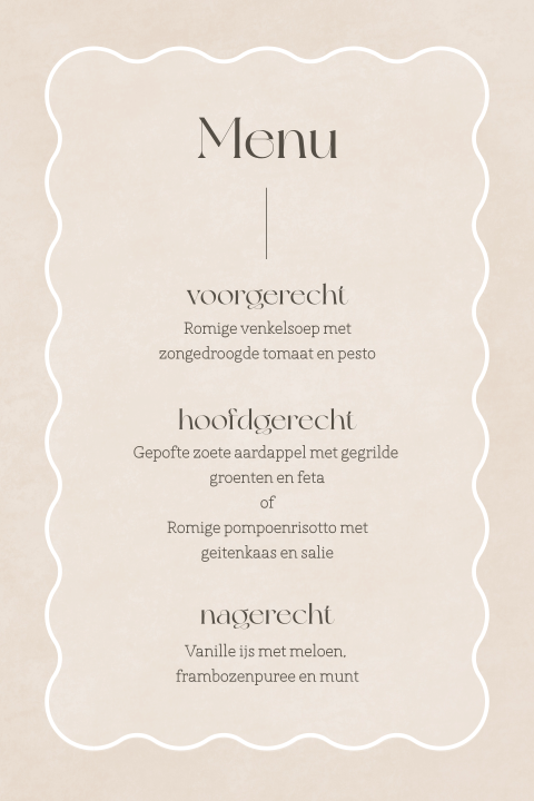 menukaart bruiloft beige met grafische vorm