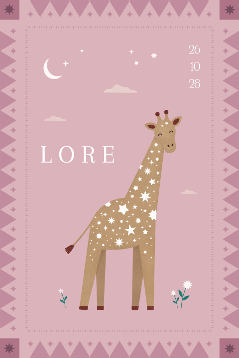 geboortekaartje Lore met giraf met sterrenprint