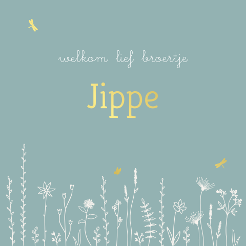geboortekaartje Jippe met veldbloemen en goudfolie