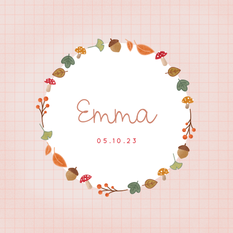 geboortekaartje meisje met herfstkrans